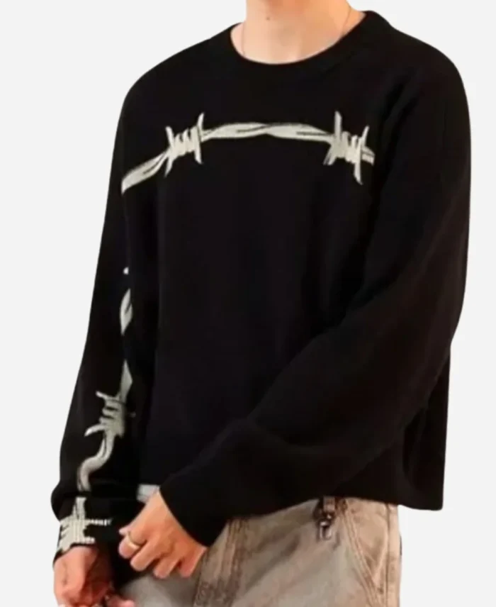All American Kingston Jeremy Black Barbwire Printed Sweater