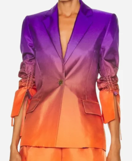 Harlem-Season-03-Grace-Byers-Purple-And-Orange-Ruched-Sleeves-Ombre-Blazer-Jacket