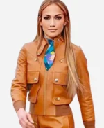 Jennifer-Lopez-Spring-Campaign-Brown-Bomber-Jacket