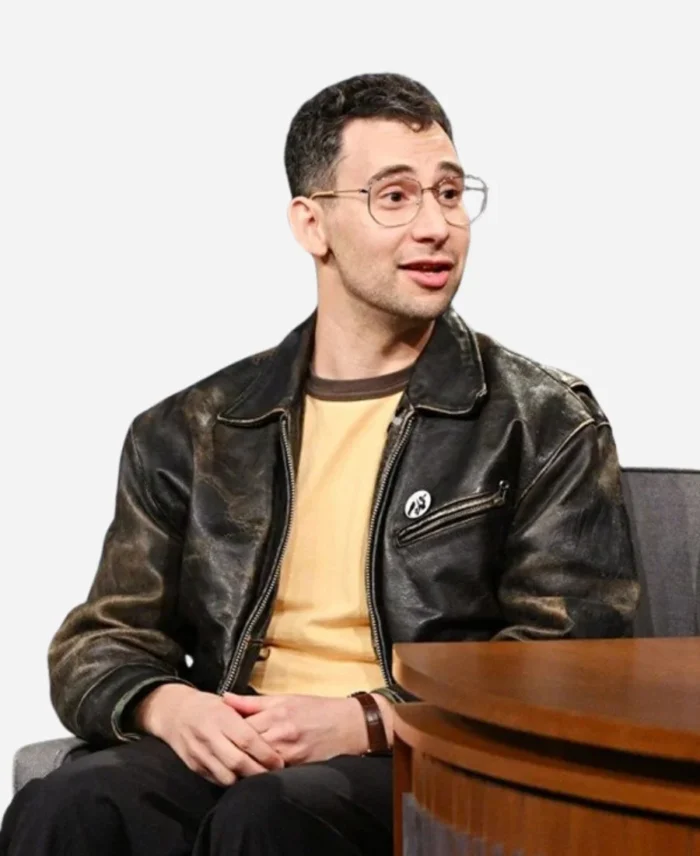 Late-Night-With-Seth-Meyers-Show-Jack-Antonoff-Distressed-Black-Leather-Jacket