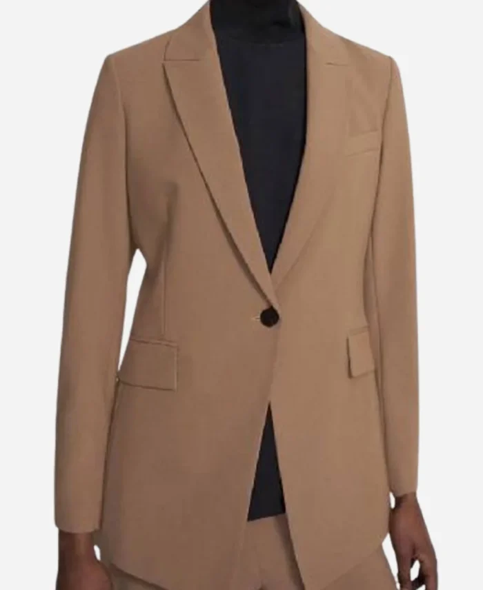 Leah-Lewis-Matlock-2025-Sarah-Franklin-Brown-Wool-Blazer-For-Sale