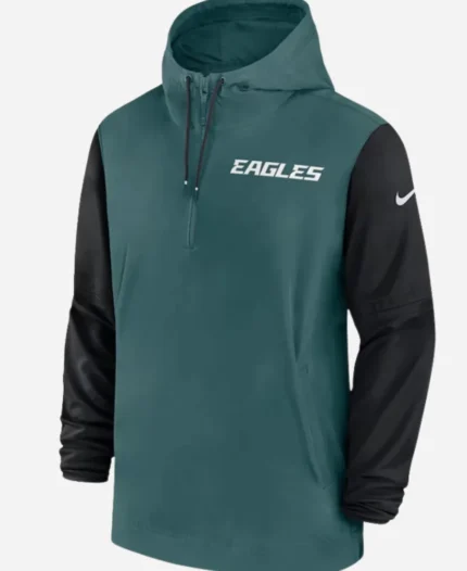 Philadelphia-Eagles-Green-and-Black-Sideline-Pre-Game-Half-Zip-Hoodie-Jacket