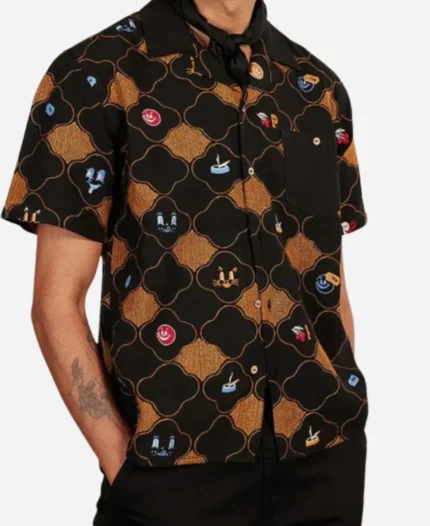 Tv-Series-Great-British-Menu-Season-20-Brown-Black-‘Tuck-Shop-Tapestry-Printed-Shirt