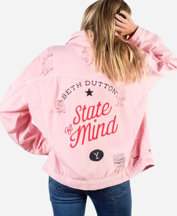 Yellowstone-Beth-Dutton-State-of-Mind-Wren-Glory-Hand-Painted-Pink-Denim-Jacket