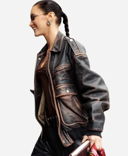 Bella-Hadid-Paris-2025-Distressed-Leather-Jacket