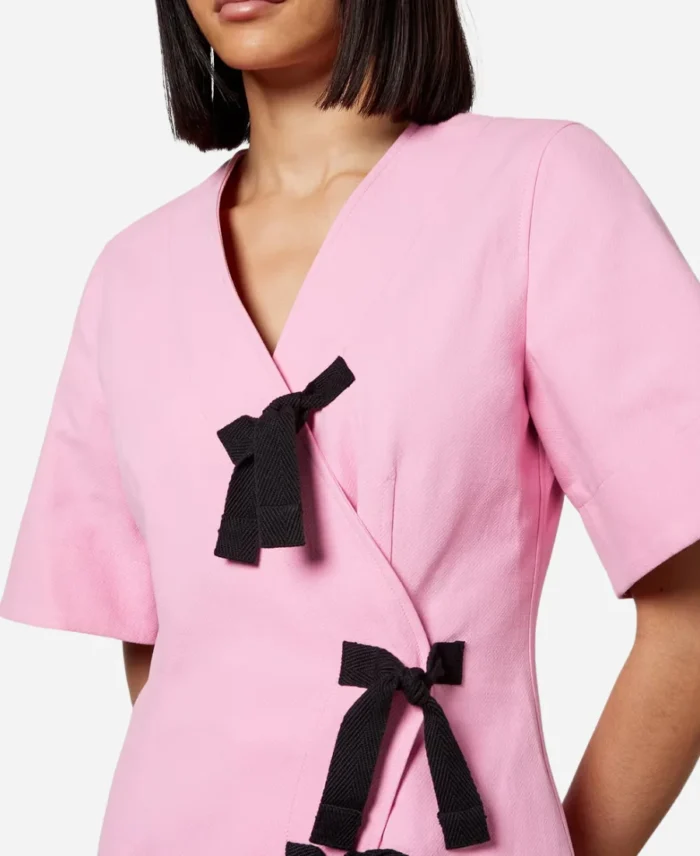Emma-Holland-Taskmaster-AU-S03-Black-Bows-Pink-Wrap-Dress