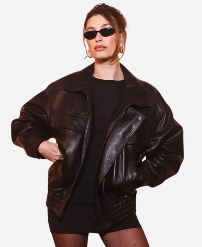 Hailey-Bieber-PFW-2025-Leather-Jacket