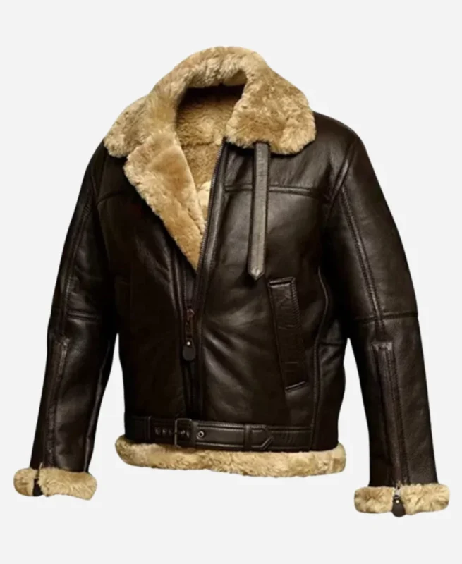 Mens-Brown-Shearling-Lined-Aviator-Bomber-Jacket