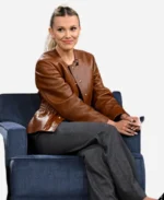Millie-Bobby-Brown-The-Tonight-Show-2025-Brown-Leather-Jacket