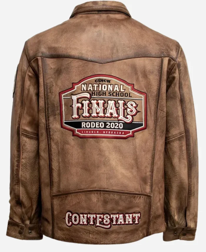 National-High-School-Finals-Rodeo-2025-Brown-Distressed-Leather-Jacket