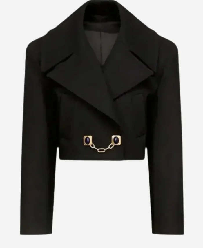 New-York-Taylor-Swift-Gemstone-Button-Cropped-Black-Peacoat-For-Sale