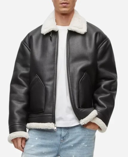 OShea-Jackson-Jr.-Movie-Den-of-Thieves-Movie-Premier-Black-Shearling-Leather-Jacket