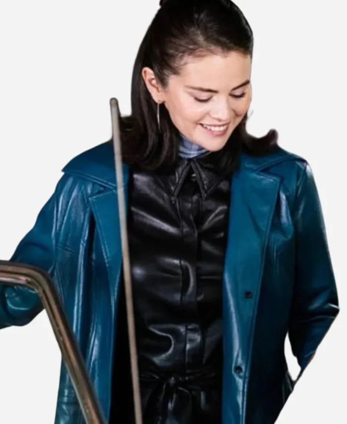 Selena-Gomez-NYC-2025-Blue-Leather-Coat