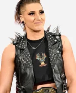 WWE-Clash-At-The-Castle-Rhea-Ripley-Black-Studded-Leather-Vest