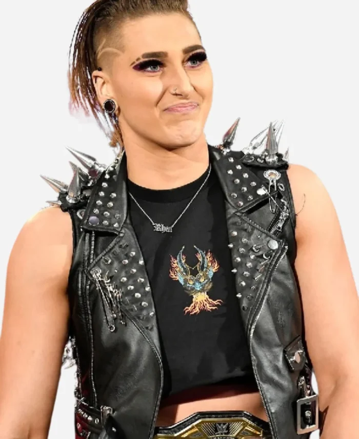 WWE-Clash-At-The-Castle-Rhea-Ripley-Black-Studded-Leather-Vest