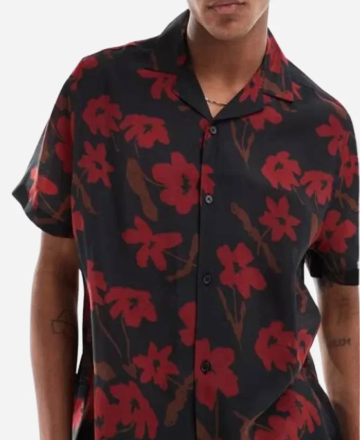 90-Day-Hunt-For-Love-Usman-Sojaboy-Umar-Black-Red-Floral-Print-Shirt