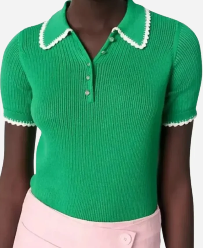 Access-Hollywood-Zuri-Hall-Green-Crochet-Knit-Polo-Shirt