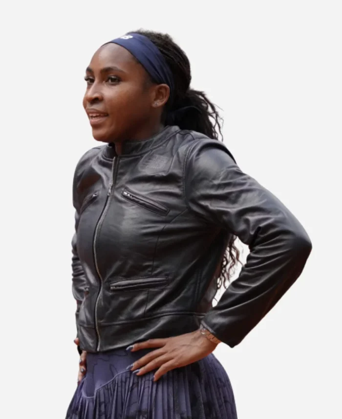 American-Tennis-Player-Coco-Gauff-Black-Leather-Jacket