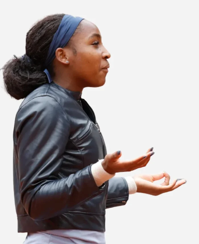American-Tennis-Player-Coco-Gauff-Leather-Black-Jacket