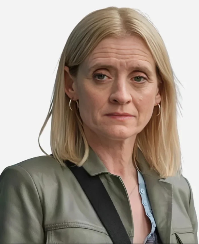 Anne-Marie-Duff-Reunion-2025-Christine-Mokhtar-Green-Leather-Jacket