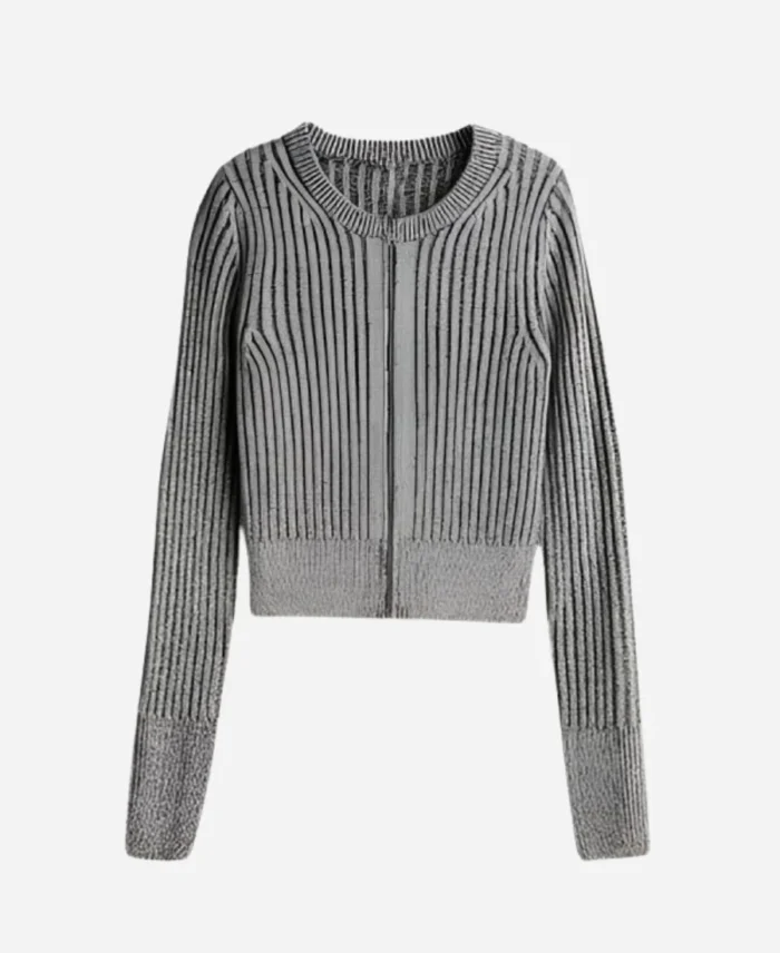 Art-Detectives-2025-Nina-Singh-Ribbed-Zipper-Gray-Cardigan-For-Sale