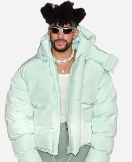 Bad-Bunny-Rapper-American-Music-Awards-Mint-Color-Puffer-Hooded-Jacket
