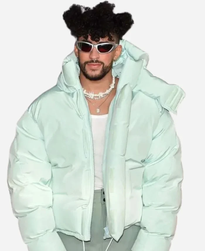 Bad-Bunny-Rapper-American-Music-Awards-Mint-Color-Puffer-Hooded-Jacket