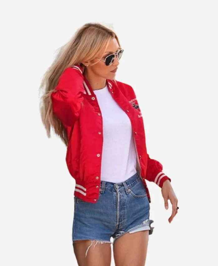 Bella-Hadid-2025-Red-Varsity-Jacket