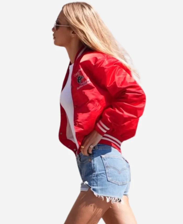 Bella-Hadid-2025-Varsity-Red-Jacket