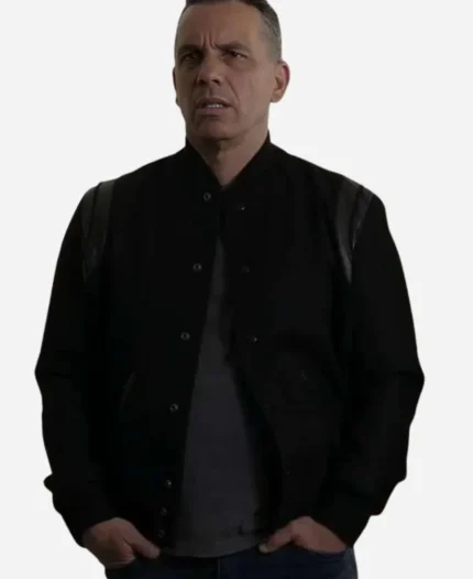 Bookie-S02-Sebastian-Maniscalco-Black-Bomber-Jacket