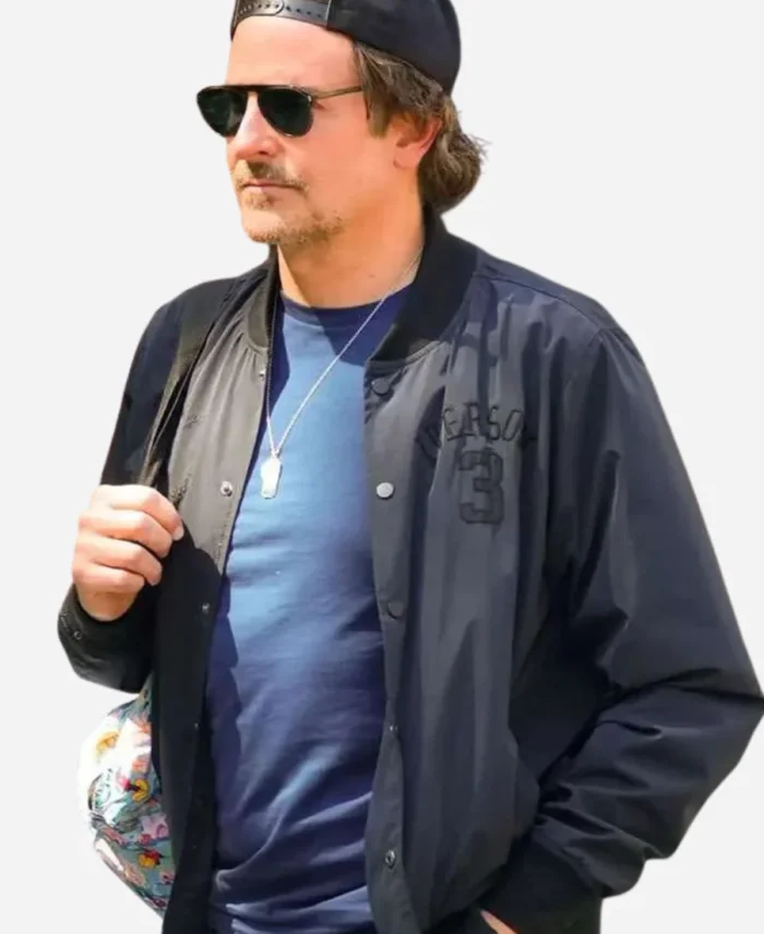 Bradley-Cooper-New-York-City-2025-Black-Varsity-Bomber-Jacket