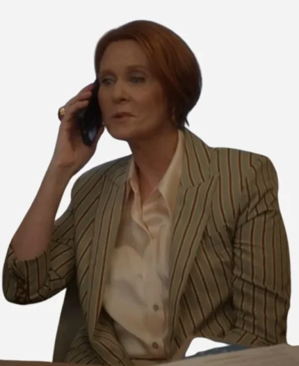Cynthia-Nixon-TV-Series-And-Just-Like-That-Season-3-Miranda-Hobbes-Striped-Double-Breasted-Blazer