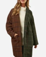 Down-Home-Fab-Season-3-Chelsea-DeBoer-Two-Tone-Plaid-Longline-Brown-Olive-Coat