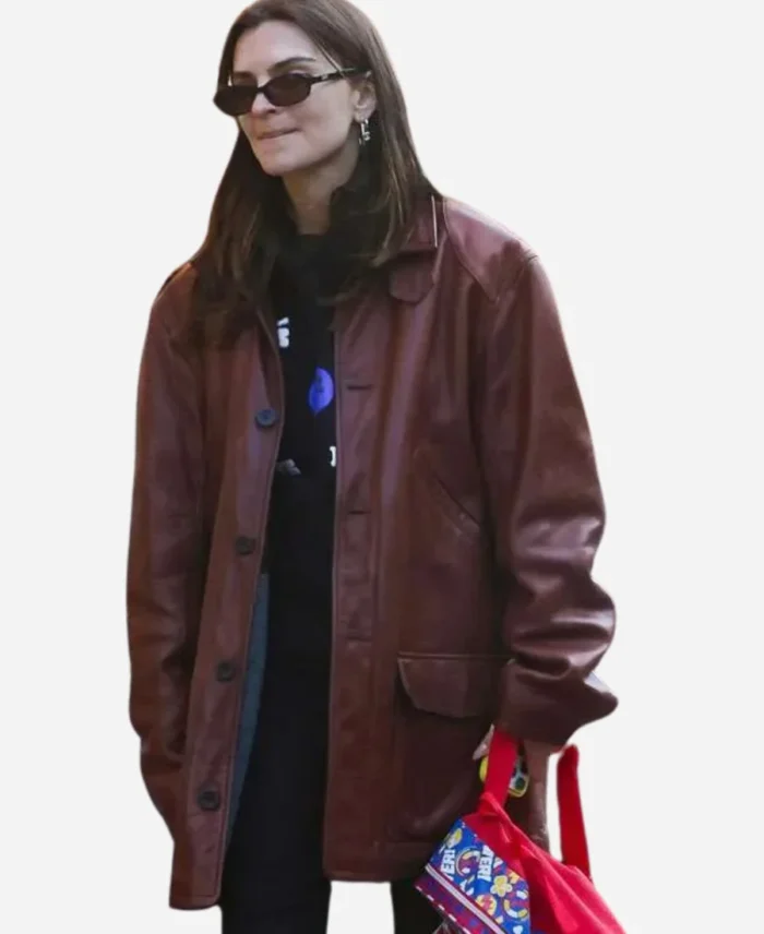 Emily-Ratajkowski-2025-Burgundy-Jacket