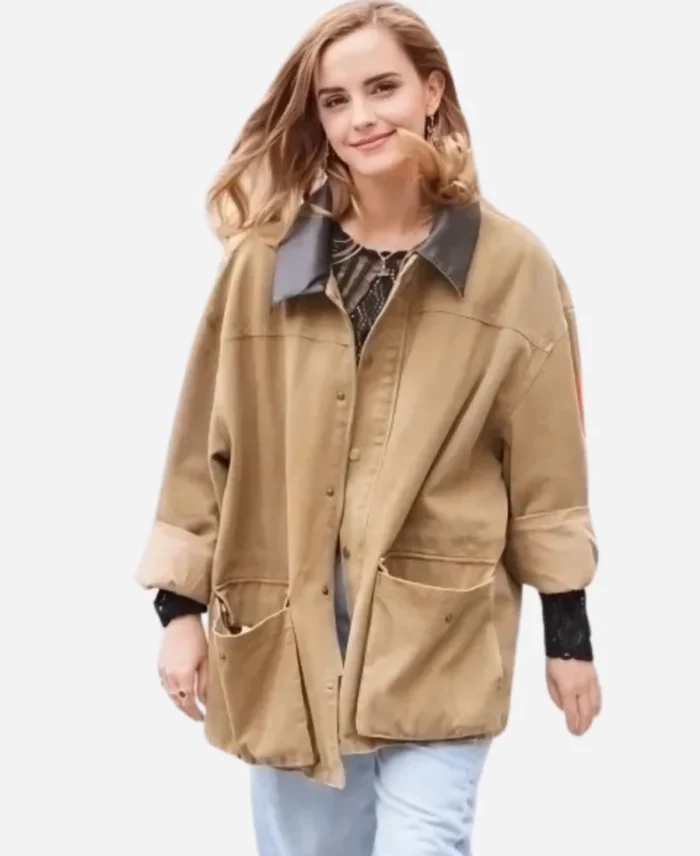 Emma-Watson-in-Paris-2025-Brown-Cotton-Jacket