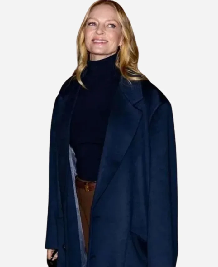 Fashion-Week-2025-Uma-Thurman-Blue-Wool-Coat-For-Women