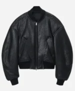 Gigi-Hadid-Paris-Fashion-Week-Black-Leather-Bomber-Jacket