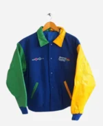 Hailey-Bieber-Benetton-Formula-1-Tricolor-Bomber-Jacket