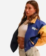 Hailey-Bieber-Benetton-Formula-1-Tricolor-Letterman-Jacket
