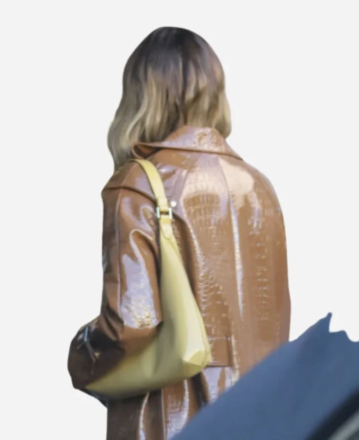 Hailey-Bieber-Trench-Brown-Leather-Coat