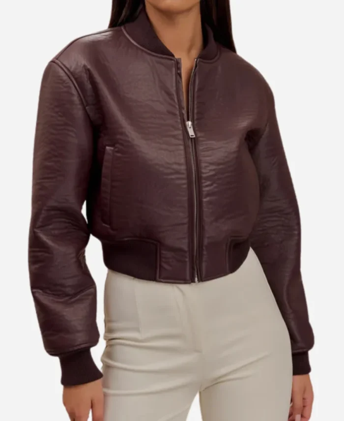Heather-Rae-El-Moussa-The-Flip-Off-2025-Burgundy-Leather-Bomber-Jacket