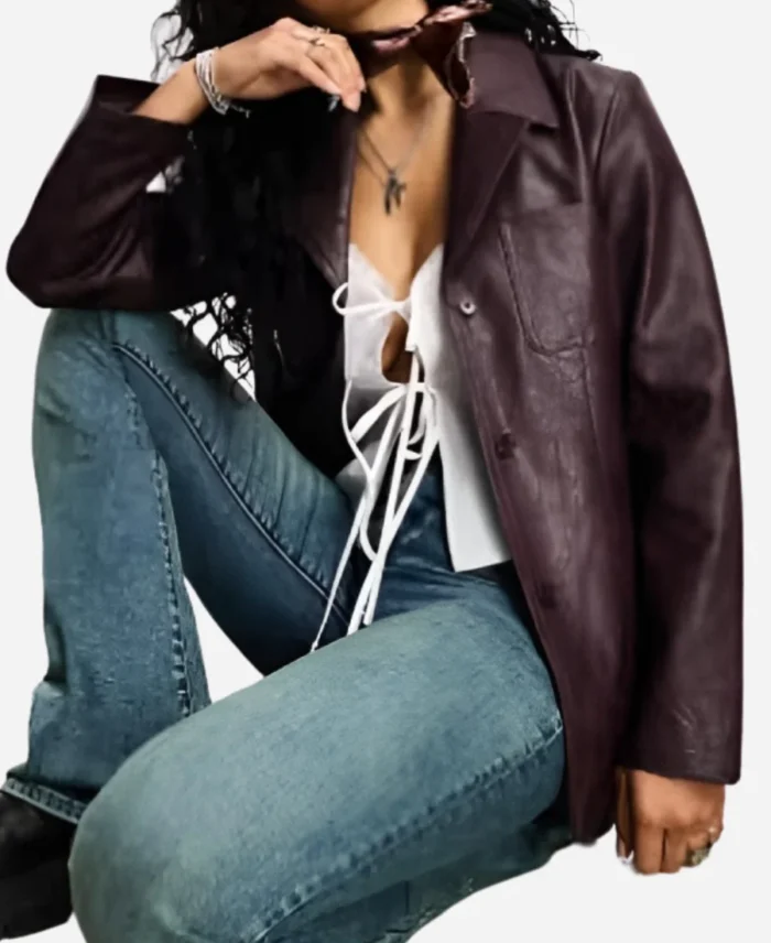 Millie-Gibson-Tv-Series-Doctor-Who-Season-15-Ruby-Sunday-Dark-Purple-Leather-Blazer