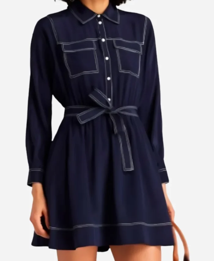 NBC-News-Daily-2025-Savannah-Sellers-Blue-Contrast-Stitch-Mini-Shirt-Dress