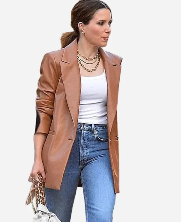 NYC-Sophia-Bush-Brown-Leather-Blazer