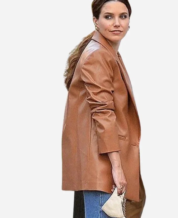 NYC-Sophia-Bush-Oversized-Brown-Leather-Blazer-Jacket