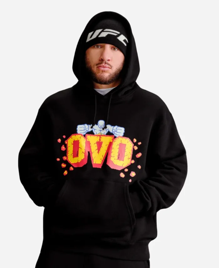 OVO X UFC Flame Logo Pullover Black Hoodie For Sale