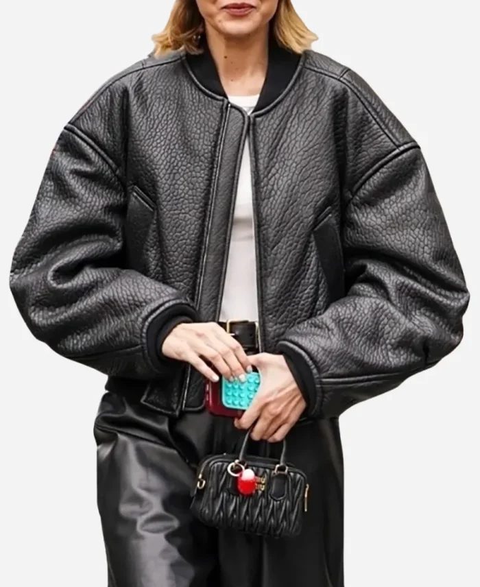 Paris-Fashion-Week-2025-Gigi-Hadid-Oversized-Black-Bomber-Leather-Jacket
