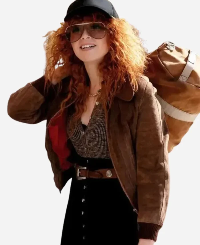 Poker-Face-S02-Natasha-Lyonne-Brown-Suede-Leather-Jacket