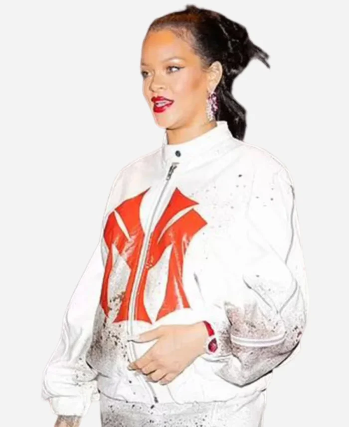 Rihanna-NYC-Bomber-White-Jacket