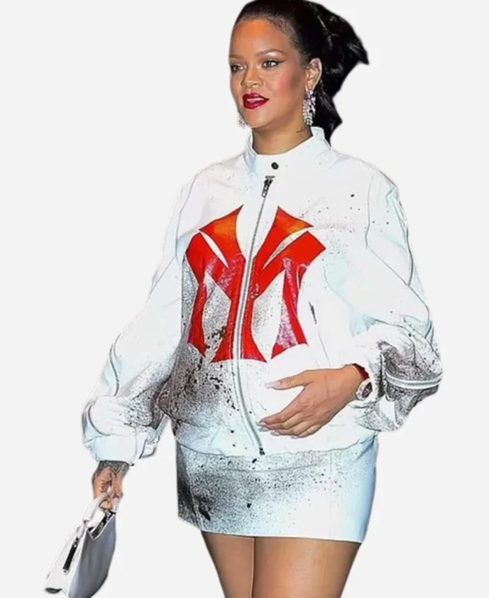 Rihanna-NYC-White-Bomber-Jacket